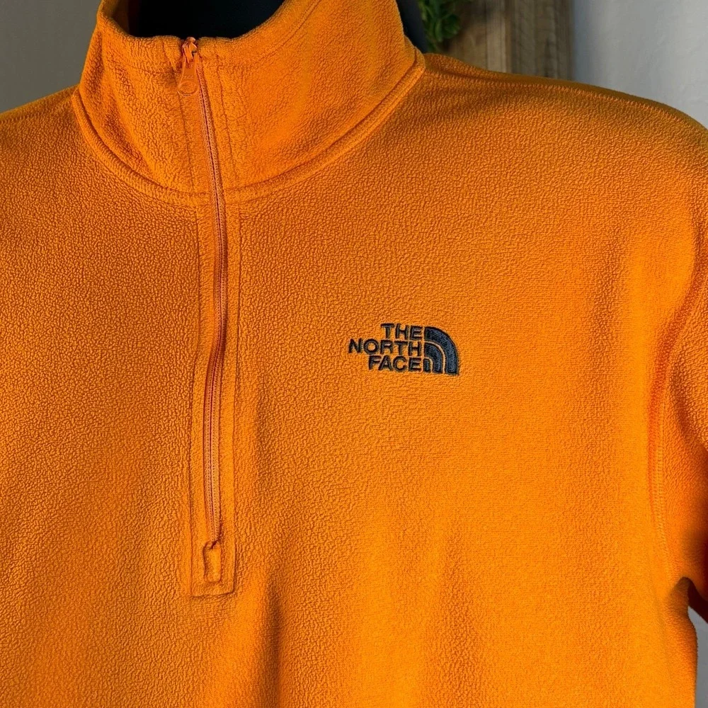 The North Face Mens Polartec 1/4‎ Zip Pullover Sz Medium Orange Fleece Outdoor